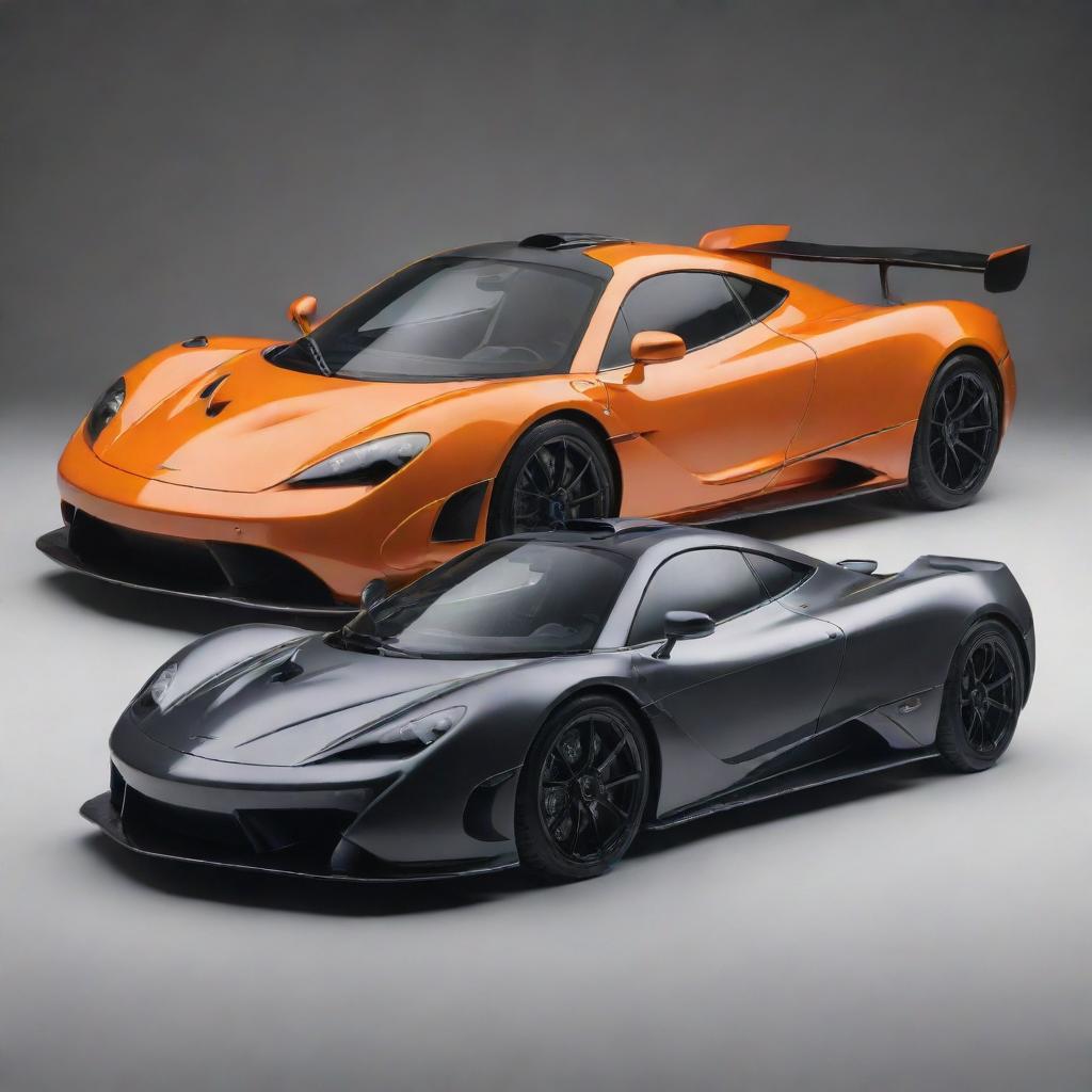 A striking composition of a McLaren and Pagani, marrying McLaren's aerodynamic sleekness with Pagani's dramatic design and breath-taking details.