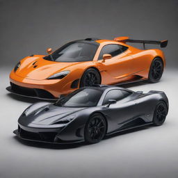 A striking composition of a McLaren and Pagani, marrying McLaren's aerodynamic sleekness with Pagani's dramatic design and breath-taking details.