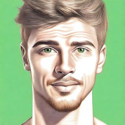 A realistic drawing focused on the face of a 22-year-old man with an athletic build