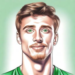 A realistic drawing focused on the face of a 22-year-old man with an athletic build