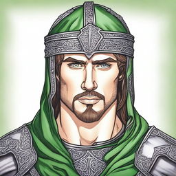 A realistic drawing focused on the face of a 22-year-old man with an athletic build, set in a medieval theme