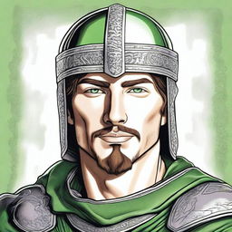 A realistic drawing focused on the face of a 22-year-old man with an athletic build, set in a medieval theme