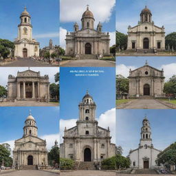 Render a magazine cover featuring aspects of Philippine cultural heritage: Manila Cathedral, Molo Church, Rizal Monument, and Cebu Heritage Monument, arranged pleasingly. The title 'Cultural Heritage in the Philippines' should be prominently displayed.