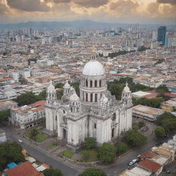 Render a magazine cover featuring aspects of Philippine cultural heritage: Manila Cathedral, Molo Church, Rizal Monument, and Cebu Heritage Monument, arranged pleasingly. The title 'Cultural Heritage in the Philippines' should be prominently displayed.