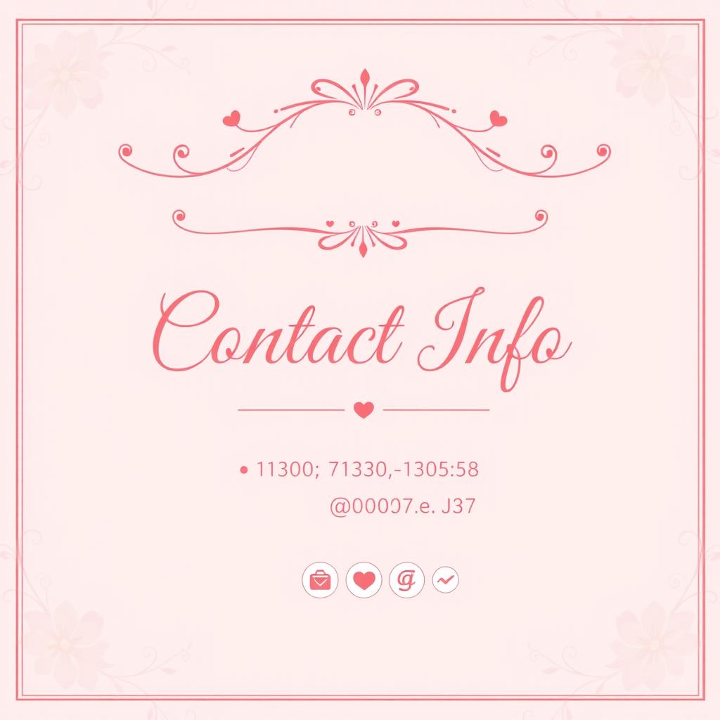 A pretty pink girly contact info page with elegant, feminine design elements