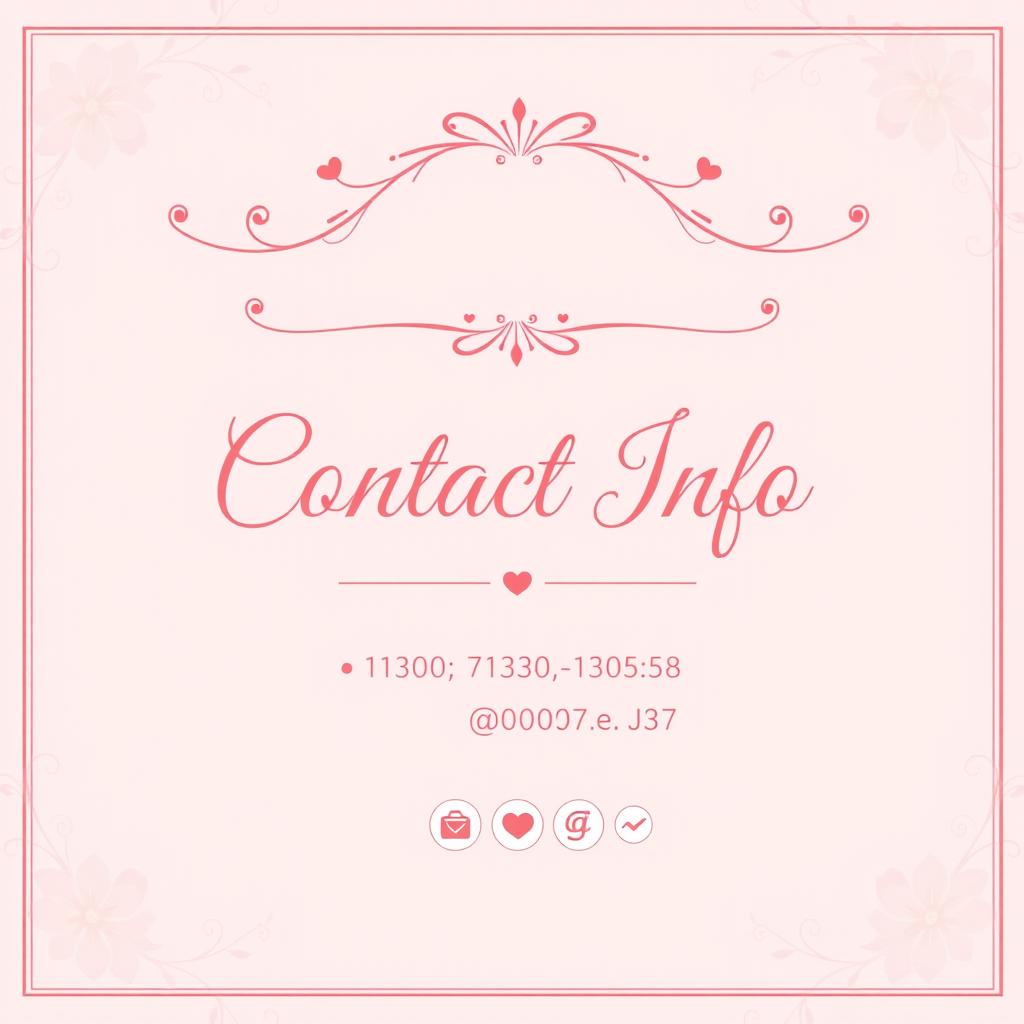 A pretty pink girly contact info page with elegant, feminine design elements