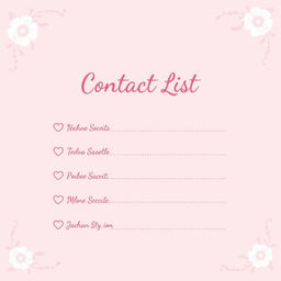 A pretty pink girly contact list page with elegant, feminine design elements