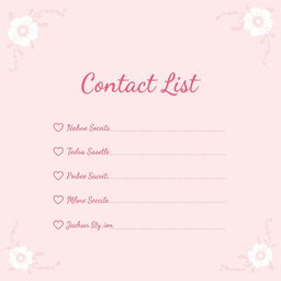 A pretty pink girly contact list page with elegant, feminine design elements