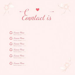 A pretty pink girly contact list page with elegant, feminine design elements