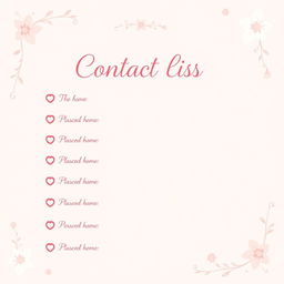 A pretty pink girly contact list page with elegant, feminine design elements