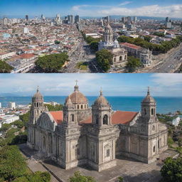 Render a magazine cover featuring aspects of Philippine cultural heritage: Manila Cathedral, Molo Church, Rizal Monument, and Cebu Heritage Monument, arranged pleasingly. The title 'Cultural Heritage in the Philippines' should be prominently displayed.