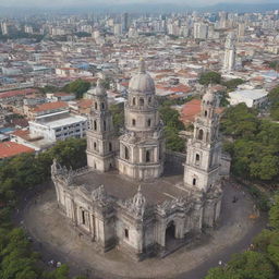 Render a magazine cover featuring aspects of Philippine cultural heritage: Manila Cathedral, Molo Church, Rizal Monument, and Cebu Heritage Monument, arranged pleasingly. The title 'Cultural Heritage in the Philippines' should be prominently displayed.