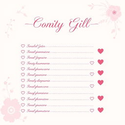 A pretty pink girly contact list page with elegant, feminine design elements, intended for a mature audience