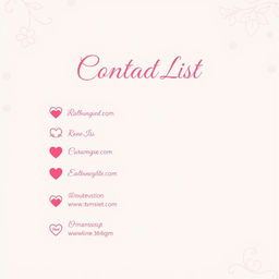 A pretty pink girly contact list page with elegant, feminine design elements, intended for a mature audience