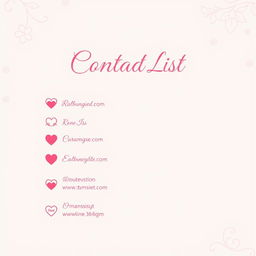 A pretty pink girly contact list page with elegant, feminine design elements, intended for a mature audience