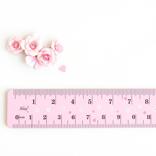 A pretty pink girly ruler designed for accurately measuring in inches, with elegant, feminine design elements intended for a mature audience