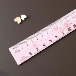 A pretty pink girly ruler designed for accurately measuring in inches, with elegant, feminine design elements intended for a mature audience