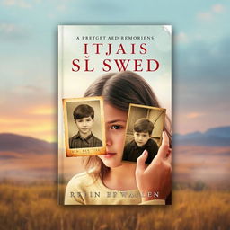 Create a novel cover featuring a young girl looking at a faded photograph of a boy