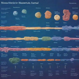 A detailed timeline displaying key events in the origin and evolution of microorganisms, from the first life forms to the diversity of bacterial, archaea, and eukaryotic microbes present today.