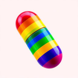 A vibrant, colorful image of a pill with a rainbow pattern