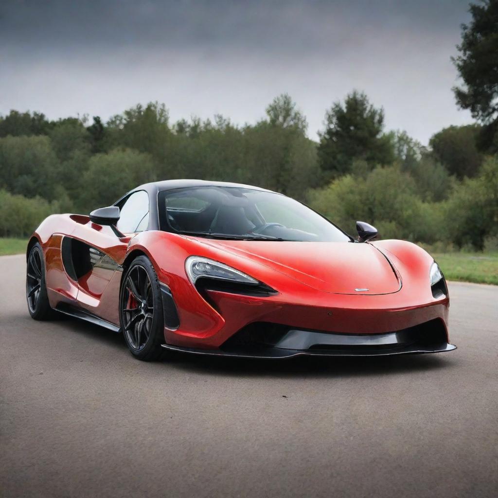 A bold sports car combining the sleek, aerodynamic aesthetics of a McLaren with the distinctive, Italian design cues of an Alfa Romeo.