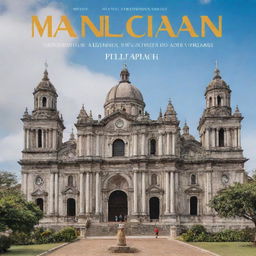 Create a richly detailed magazine cover highlighting Philippine cultural heritage, showcasing the Manila Cathedral, Molo Church, Rizal Monument, and Cebu Heritage Monument, adorned with the title 'Cultural Heritage in the Philippines'.