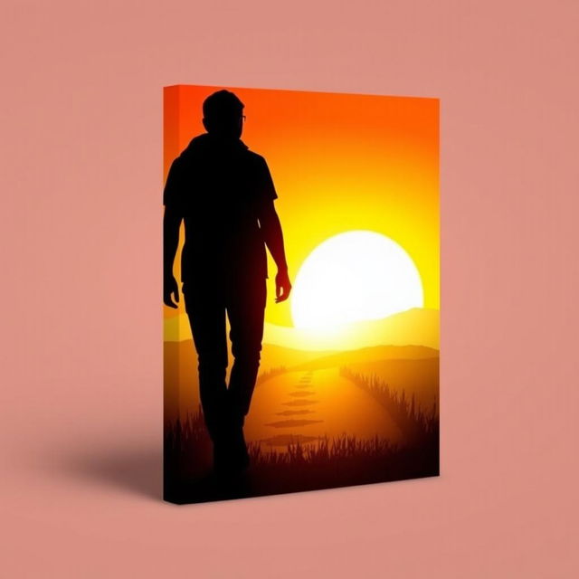 Create a book cover featuring the silhouette of a person walking along a path towards the sun