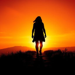 Create a book cover featuring the silhouette of a person walking along a path towards the sun