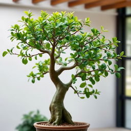 A beautiful jade tree with lush green leaves and a thick, sturdy trunk