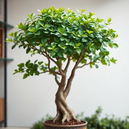 A beautiful jade tree with lush green leaves and a thick, sturdy trunk