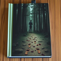 A captivating book cover featuring a trail of footprints leading into a mysterious forest