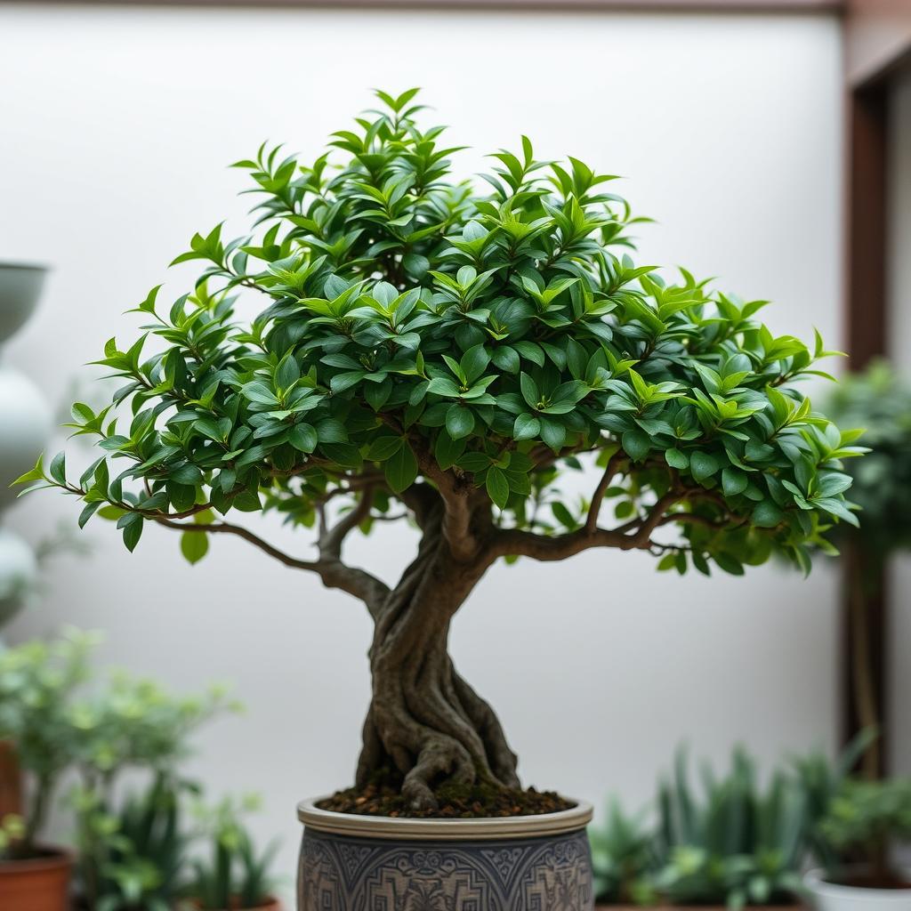 A beautiful jade tree with lush green leaves and a thick, sturdy trunk