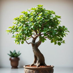 A beautiful jade tree with lush green leaves and a thick, sturdy trunk