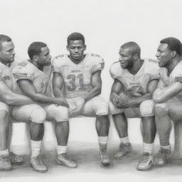 Drawing of supportive individuals helping football players manage stress and pressure, conveying an atmosphere of empathy and encouragement