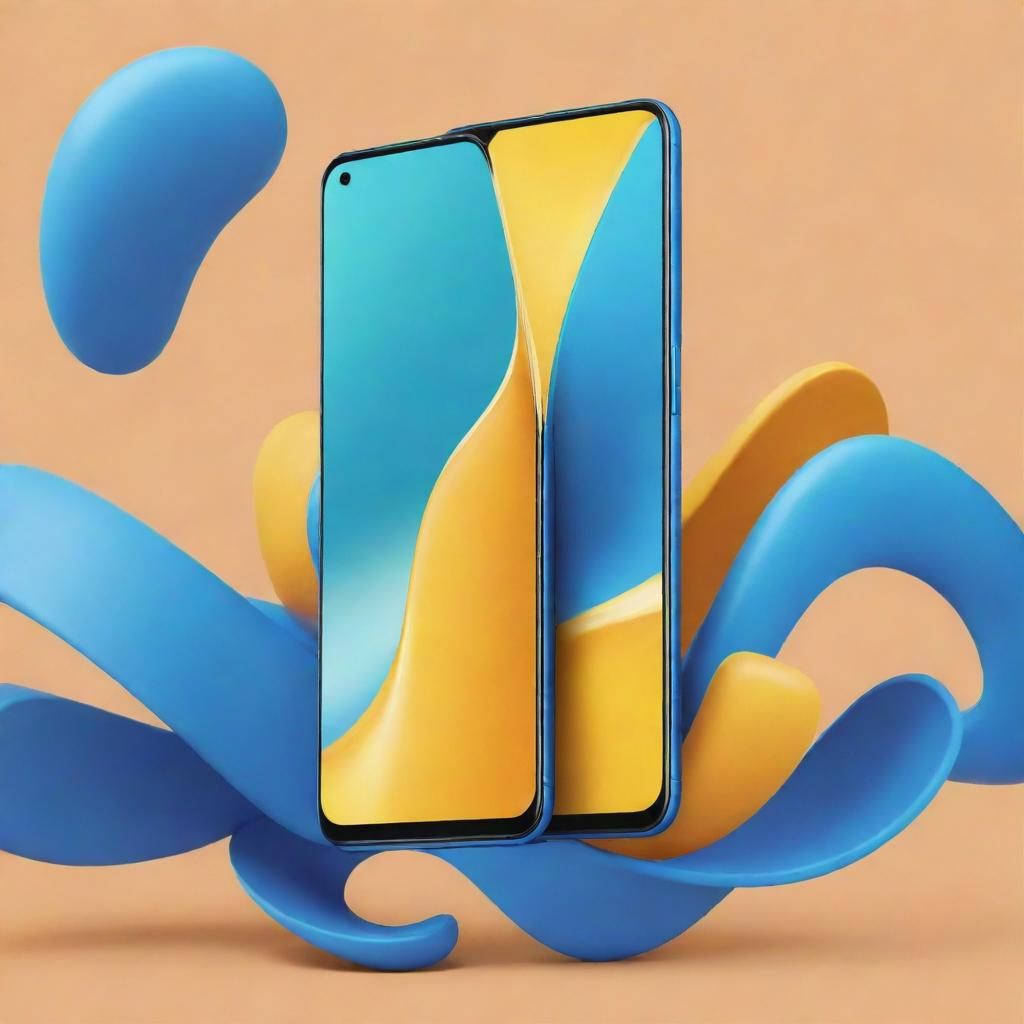 A vivid propaganda poster featuring the Realme 7 smartphone. The poster should highlight its main features, in a high energy, creative and engaging design.