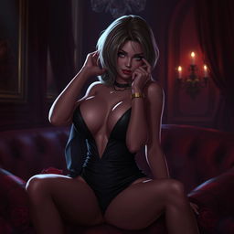 A seductive and alluring scene featuring a character in a sultry pose