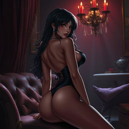 A seductive and alluring scene featuring a character in a sultry pose