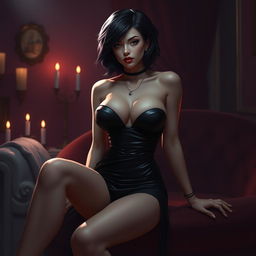 A seductive and alluring scene featuring a character in a sultry pose