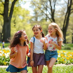 A picture of girls enjoying a sunny day in the park, playing and laughing together