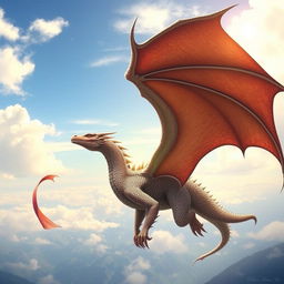 A majestic dragon soaring through the sky, its scales glistening in the sunlight