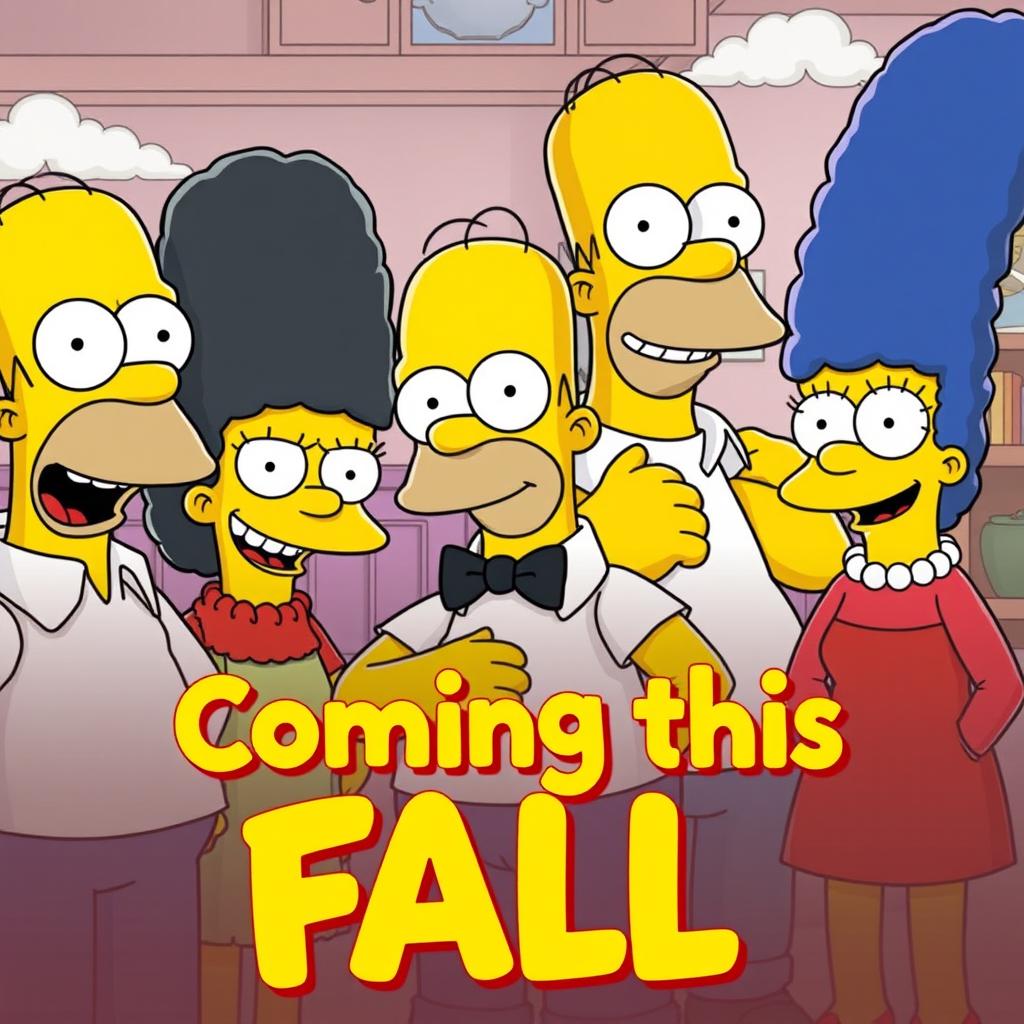 Create an image featuring characters from The Simpsons with the text 'Coming this Fall'