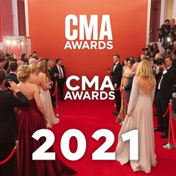 Create an image featuring the CMA Awards 2021, showcasing the glamour and excitement of the event