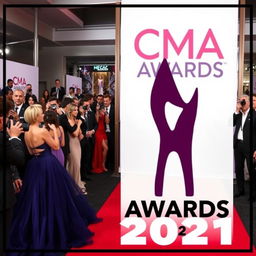 Create an image featuring the CMA Awards 2021, showcasing the glamour and excitement of the event