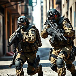 A highly detailed image of Delta Force soldiers in action, wearing tactical gear and using advanced weaponry