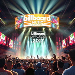 A detailed and vibrant depiction of the Billboard Music Awards 2017 held on May 21, 2017