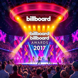 A detailed and vibrant depiction of the Billboard Music Awards 2017 held on May 21, 2017