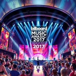 A detailed and vibrant depiction of the Billboard Music Awards 2017 held on May 21, 2017