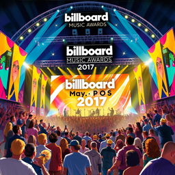 A detailed and vibrant depiction of the Billboard Music Awards 2017 held on May 21, 2017