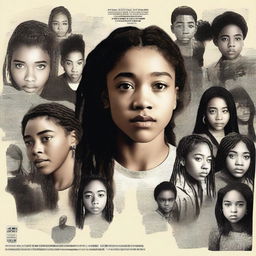 Create a movie poster for 'The Hate U Give' featuring a full-body image of 16-year-old Starr, played by Amandla Stenberg, who has long braids and a serious expression, in the front