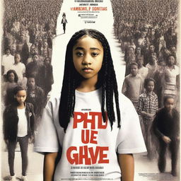 Create a movie poster for 'The Hate U Give' featuring a full-body image of 16-year-old Starr, played by Amandla Stenberg, who has long braids and a serious expression, in the front